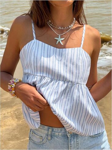 SOLY HUX Women's Striped Summer Cami Tops Sleeveless Shirred Flowy Sweet Vacation Camisole in Kuwait