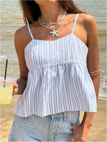 SOLY HUX Women's Striped Summer Cami Tops Sleeveless Shirred Flowy Sweet Vacation Camisole in Kuwait