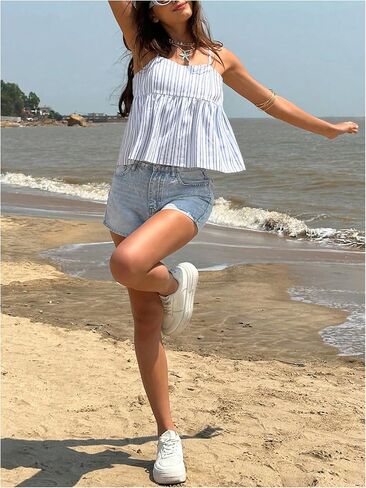 SOLY HUX Women's Striped Summer Cami Tops Sleeveless Shirred Flowy Sweet Vacation Camisole in Kuwait