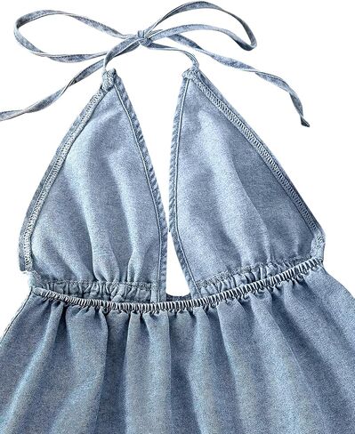 Remidoo Women's Denim Halter Top Self Tie Peplum Jean Sleeveless Crop Tank Tops in Saudi Arabia