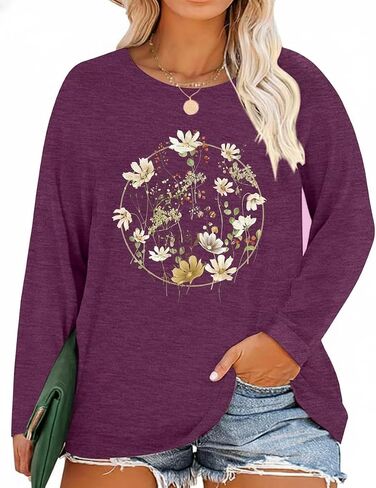 Plus Size Womens Long Sleeve Tops Winter Warm Graphic Tees Cute Casual Blouses and Comfort T Shirts in Saudi Arabia