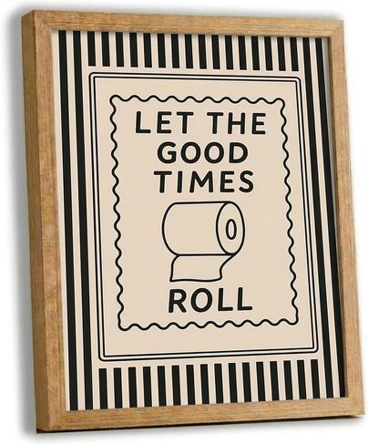 Funny Bathroom Decor Framed Canvas Wall Art, Let The Good Times Roll Toilet Paper Sign, Retro Vintage Typography Poster for Guest Bath and Restroom, Ready to Hang Wood Frame (8x10 in) in Kuwait