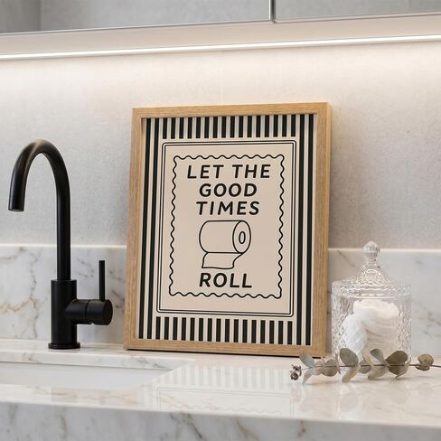 Funny Bathroom Decor Framed Canvas Wall Art, Let The Good Times Roll Toilet Paper Sign, Retro Vintage Typography Poster for Guest Bath and Restroom, Ready to Hang Wood Frame (8x10 in) in Kuwait
