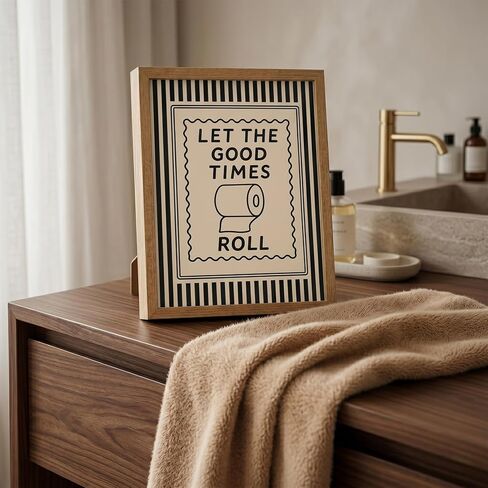 Funny Bathroom Decor Framed Canvas Wall Art, Let The Good Times Roll Toilet Paper Sign, Retro Vintage Typography Poster for Guest Bath and Restroom, Ready to Hang Wood Frame (8x10 in) in Kuwait