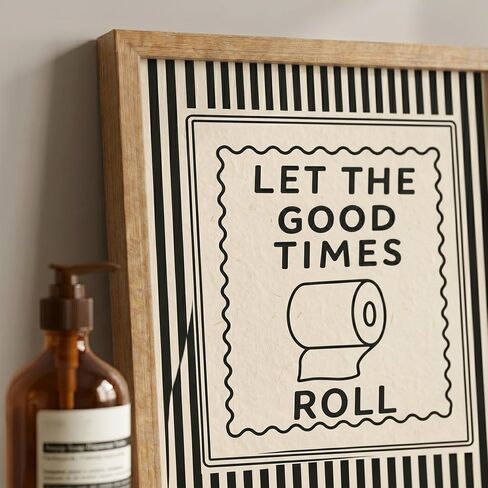 Funny Bathroom Decor Framed Canvas Wall Art, Let The Good Times Roll Toilet Paper Sign, Retro Vintage Typography Poster for Guest Bath and Restroom, Ready to Hang Wood Frame (8x10 in) in Kuwait