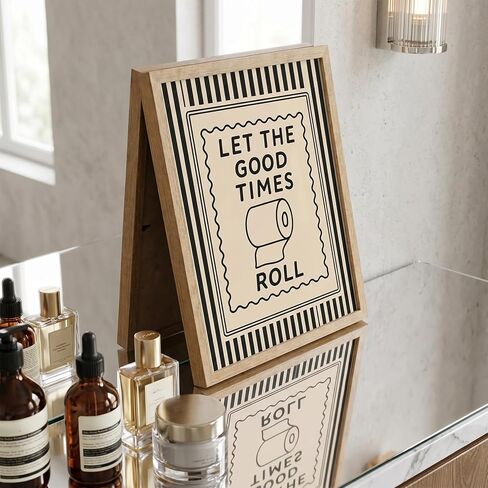 Funny Bathroom Decor Framed Canvas Wall Art, Let The Good Times Roll Toilet Paper Sign, Retro Vintage Typography Poster for Guest Bath and Restroom, Ready to Hang Wood Frame (8x10 in) in Kuwait