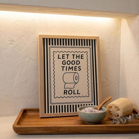 Funny Bathroom Decor Framed Canvas Wall Art, Let The Good Times Roll Toilet Paper Sign, Retro Vintage Typography Poster for Guest Bath and Restroom, Ready to Hang Wood Frame (8x10 in) in Kuwait