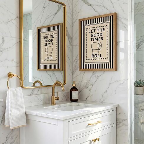 Funny Bathroom Decor Framed Canvas Wall Art, Let The Good Times Roll Toilet Paper Sign, Retro Vintage Typography Poster for Guest Bath and Restroom, Ready to Hang Wood Frame (8x10 in) in Kuwait