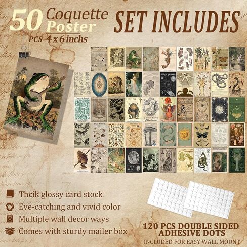 Vodefoad Vintage Fairycore Decor - 50pcs Fairy Room Decor Aesthetic Pictures 4"x6" Earthy Forest Animal Wall Art Prints Retro Grunge Fairy Wall Collage Kit Nature Cottagecore Mushroom Pictures for Dorm Bedroom in Saudi Arabia