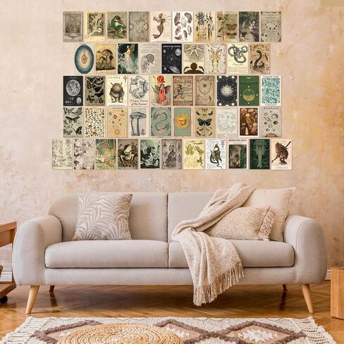 Vodefoad Vintage Fairycore Decor - 50pcs Fairy Room Decor Aesthetic Pictures 4"x6" Earthy Forest Animal Wall Art Prints Retro Grunge Fairy Wall Collage Kit Nature Cottagecore Mushroom Pictures for Dorm Bedroom in Saudi Arabia