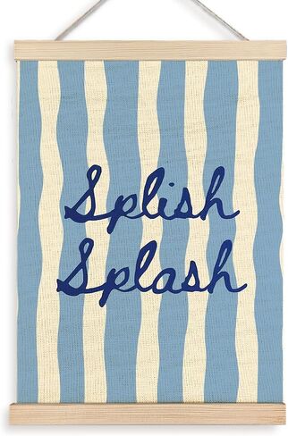 FWSFD Trendy Blue Kids Bathroom Wall Art Decor Poster, Cute Splish Splash Blue Striped Hanging Wall Decor Canvas Prints Artwork for Boys Kids Bathroom Washroom Restroom, 12x16 Inches in Kuwait