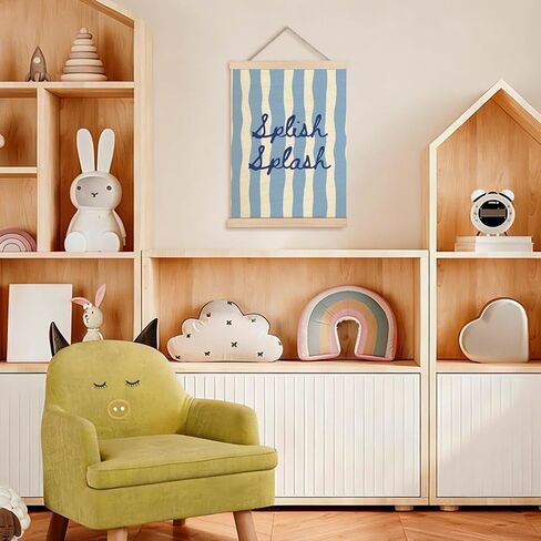 FWSFD Trendy Blue Kids Bathroom Wall Art Decor Poster, Cute Splish Splash Blue Striped Hanging Wall Decor Canvas Prints Artwork for Boys Kids Bathroom Washroom Restroom, 12x16 Inches in Kuwait