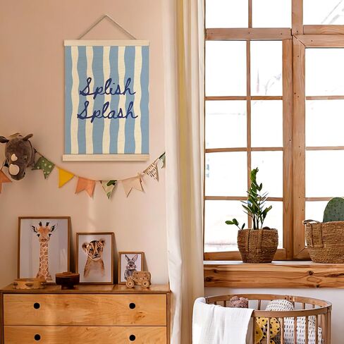 FWSFD Trendy Blue Kids Bathroom Wall Art Decor Poster, Cute Splish Splash Blue Striped Hanging Wall Decor Canvas Prints Artwork for Boys Kids Bathroom Washroom Restroom, 12x16 Inches in Kuwait