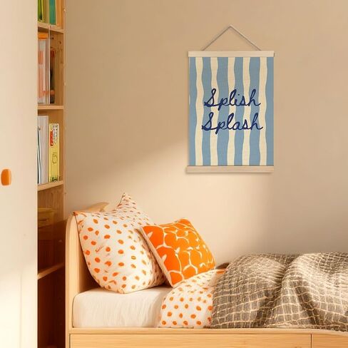 FWSFD Trendy Blue Kids Bathroom Wall Art Decor Poster, Cute Splish Splash Blue Striped Hanging Wall Decor Canvas Prints Artwork for Boys Kids Bathroom Washroom Restroom, 12x16 Inches in Kuwait