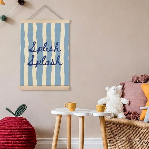 FWSFD Trendy Blue Kids Bathroom Wall Art Decor Poster, Cute Splish Splash Blue Striped Hanging Wall Decor Canvas Prints Artwork for Boys Kids Bathroom Washroom Restroom, 12x16 Inches in Kuwait