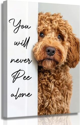 Funny Dog Bathroom Canvas Wall Art Cute Animal Humorous Goldendoodle Painting Pictures Restroom Wall Decor You Will Never Pee Alone Poster Print Artwork for Toilet Nursery Decor 12x16in in Saudi Arabia