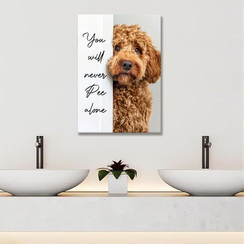 Funny Dog Bathroom Canvas Wall Art Cute Animal Humorous Goldendoodle Painting Pictures Restroom Wall Decor You Will Never Pee Alone Poster Print Artwork for Toilet Nursery Decor 12x16in in Saudi Arabia