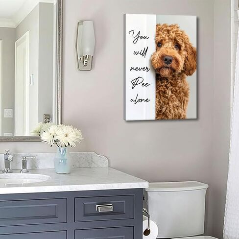Funny Dog Bathroom Canvas Wall Art Cute Animal Humorous Goldendoodle Painting Pictures Restroom Wall Decor You Will Never Pee Alone Poster Print Artwork for Toilet Nursery Decor 12x16in in Saudi Arabia