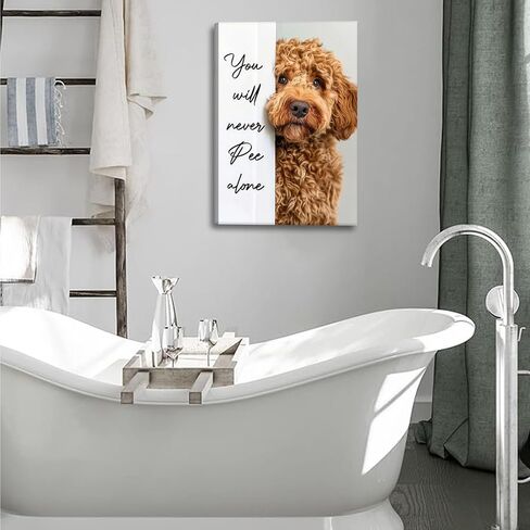 Funny Dog Bathroom Canvas Wall Art Cute Animal Humorous Goldendoodle Painting Pictures Restroom Wall Decor You Will Never Pee Alone Poster Print Artwork for Toilet Nursery Decor 12x16in in Saudi Arabia