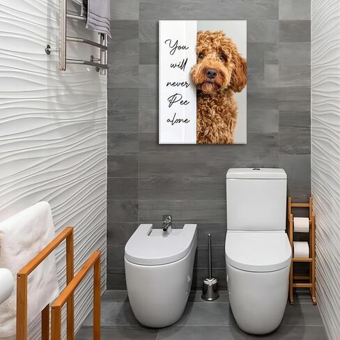 Funny Dog Bathroom Canvas Wall Art Cute Animal Humorous Goldendoodle Painting Pictures Restroom Wall Decor You Will Never Pee Alone Poster Print Artwork for Toilet Nursery Decor 12x16in in Saudi Arabia