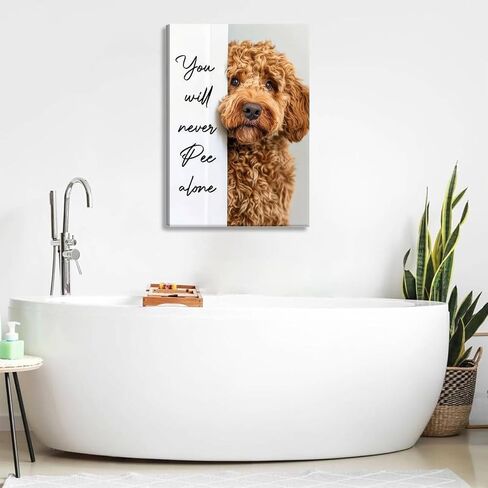 Funny Dog Bathroom Canvas Wall Art Cute Animal Humorous Goldendoodle Painting Pictures Restroom Wall Decor You Will Never Pee Alone Poster Print Artwork for Toilet Nursery Decor 12x16in in Saudi Arabia