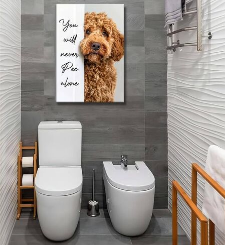 Funny Dog Bathroom Canvas Wall Art Cute Animal Humorous Goldendoodle Painting Pictures Restroom Wall Decor You Will Never Pee Alone Poster Print Artwork for Toilet Nursery Decor 12x16in in Saudi Arabia