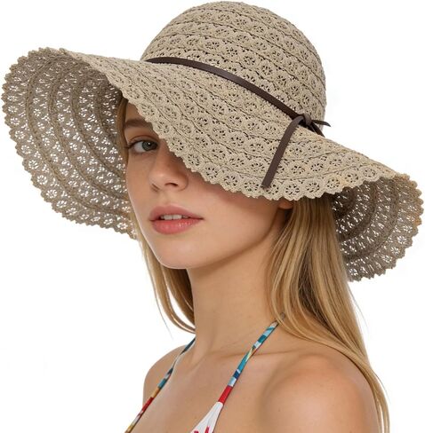 Oweisong Beach Hats for Women Summer Sun Hat Floppy Packable Wide Brim Lace Hats for Vacation Travel in Saudi Arabia
