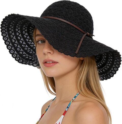 Oweisong Beach Hats for Women Summer Sun Hat Floppy Packable Wide Brim Lace Hats for Vacation Travel in Saudi Arabia