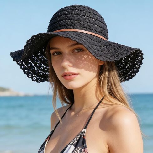 Oweisong Beach Hats for Women Summer Sun Hat Floppy Packable Wide Brim Lace Hats for Vacation Travel in Saudi Arabia