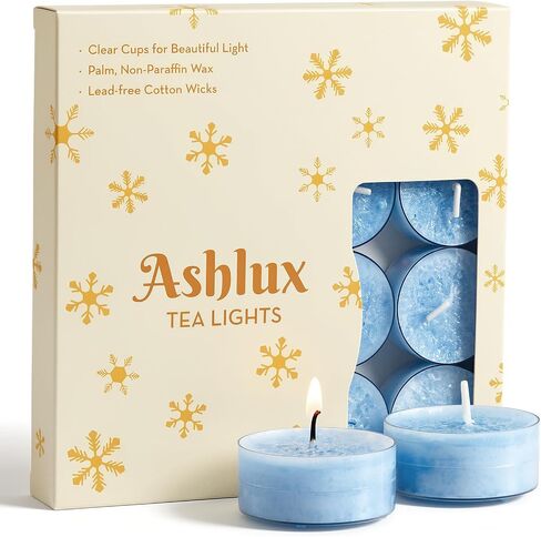 Ashlux Unscented Palm Tea Lights Candles, 16 Pack with Ice Flower Texture | 4-Hour White Candles in Acrylic Cups, Smokeless, Non-toxic, Clean-burning for Home Decor, Dinner, Wedding, Table Centerpieces in Saudi Arabia