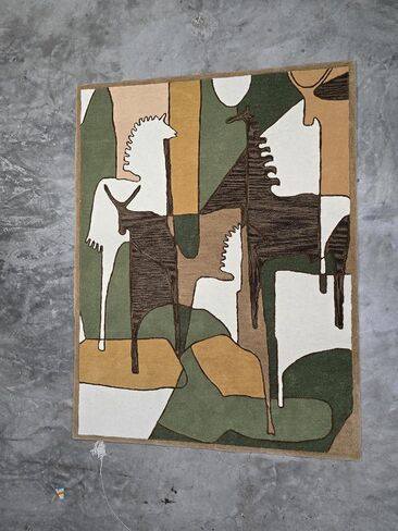 Handwoven Wool Wall Hanging Tapestry - Abstract Horse & Animal Art Rug, Mid-Century Boho Wall Decor, Large Earthy Tone Statement Piece Japandi Artisan Textile Sculpture wall Art (Green, 36x48 Inch (Portrait)) in Kuwait