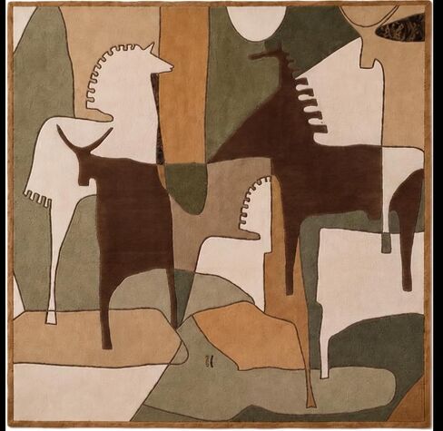 Handwoven Wool Wall Hanging Tapestry - Abstract Horse & Animal Art Rug, Mid-Century Boho Wall Decor, Large Earthy Tone Statement Piece Japandi Artisan Textile Sculpture wall Art (Green, 36x48 Inch (Portrait)) in Kuwait