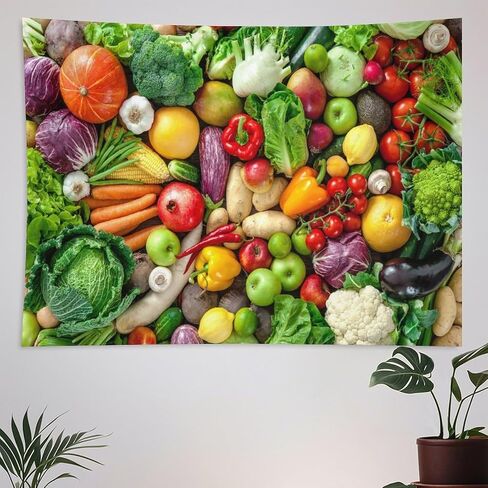ZhiRain Fresh Fruits Vegetables Tapestry Wall Hanging Organic Food Background Tapestries Home Decor for Kitchen Farmhouse Living Room Bedroom Dorm 30"x40" in Kuwait