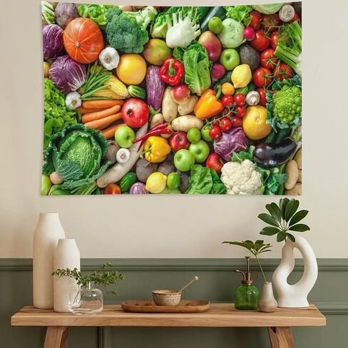 ZhiRain Fresh Fruits Vegetables Tapestry Wall Hanging Organic Food Background Tapestries Home Decor for Kitchen Farmhouse Living Room Bedroom Dorm 30"x40" in Kuwait