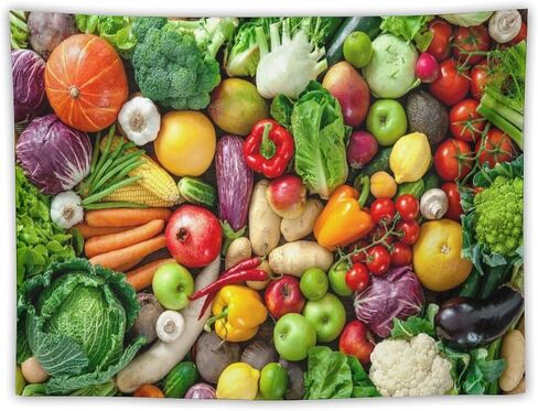 ZhiRain Fresh Fruits Vegetables Tapestry Wall Hanging Organic Food Background Tapestries Home Decor for Kitchen Farmhouse Living Room Bedroom Dorm 30"x40" in Kuwait