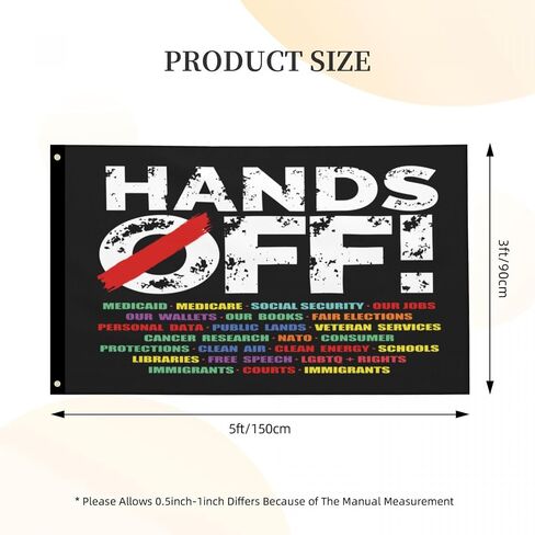 Hands Off Protest Social Security & Medicare Flag – 3x5 Ft Outdoor/Indoor Durable Polyester Tapestry Vivid Color Fade Resistant-Sided with Brass Grommets – Made in USA Rally & Activism Decor in Kuwait
