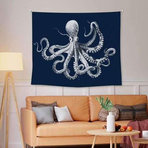 EGBTL Coastal Beach Octopus Tapestry, Octopus Gifts Wall Tapestry for Beach House, Navy Blue Marine Biology Ocean Tapestries Wall Hanging Decor for Home Bedroom Living Room, 50x60 Inches in Saudi Arabia