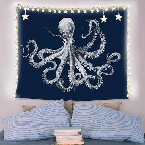 EGBTL Coastal Beach Octopus Tapestry, Octopus Gifts Wall Tapestry for Beach House, Navy Blue Marine Biology Ocean Tapestries Wall Hanging Decor for Home Bedroom Living Room, 50x60 Inches in Saudi Arabia