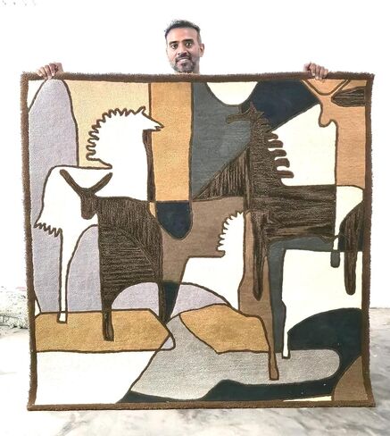 Handwoven Wool Wall Hanging Tapestry - Abstract Horse & Animal Art Rug, Mid-Century Boho Wall Decor, Large Earthy Tone Statement Piece Japandi Artisan Textile Sculpture wall Art (Brown, 36x48 Inch (Portrait)) in Kuwait