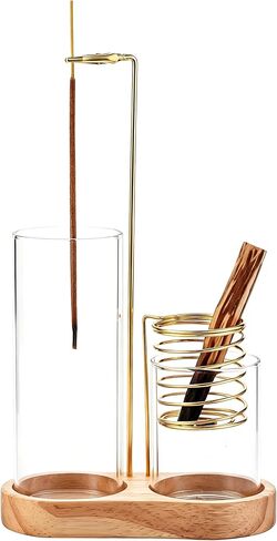3 in 1 Incense Holder for Burning Insence-Stick & Palo Santo & Sage Sticks, Hanging Upside Down Incense Stick Burner with Glass Ash Catcher & Storage, Upside Down Palo Santo Sage Burner in Kuwait