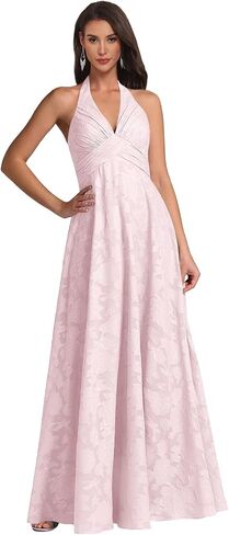 Floral Jacquard Bridesmaid Dress Sleeveless A-line Wedding Guest Gown ZE11 in Kuwait