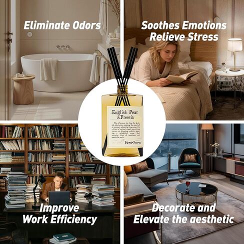 Luxury Hotel Scent Reed Diffuser Rifill 400ml (13.53oz) with 6 Reed Sticks | English Pear & Freesia Scent | Home, Bathroom & Office Decor | Long-Lasting Room Freshener | Premium Gift Set in Saudi Arabia
