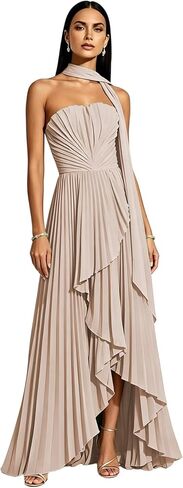 Strapless Bridesmaid Dresses with Scarf for Women 2026 Chiffon Pleated Hi-Lo Formal Dress for Wedding Guest in Kuwait