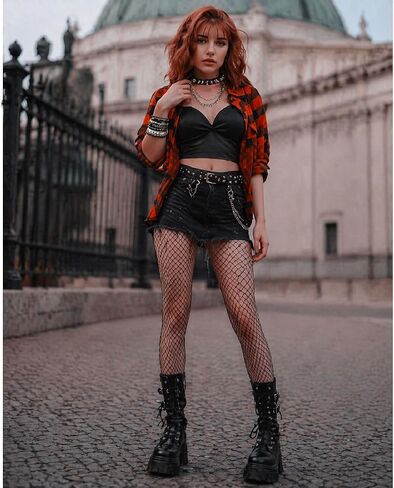 6 Pcs Punk Accessories Set for Women, Punk Rock Bracelets, Emo Necklace & High Waist Fishnet Stockings, Silver Alt Jewelry, Y2K & 80s Outfit, Goth Rockstar Costume Set in Saudi Arabia