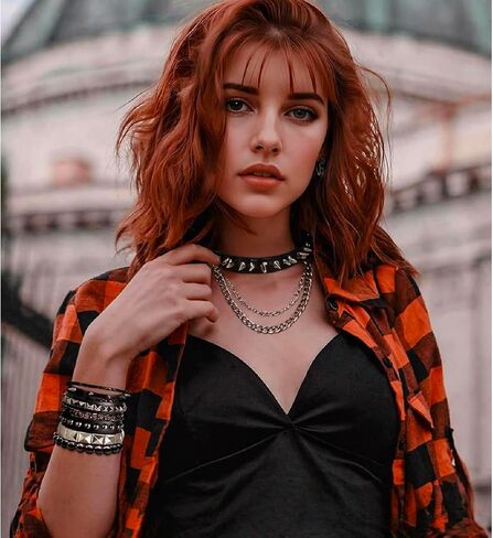 6 Pcs Punk Accessories Set for Women, Punk Rock Bracelets, Emo Necklace & High Waist Fishnet Stockings, Silver Alt Jewelry, Y2K & 80s Outfit, Goth Rockstar Costume Set in Saudi Arabia
