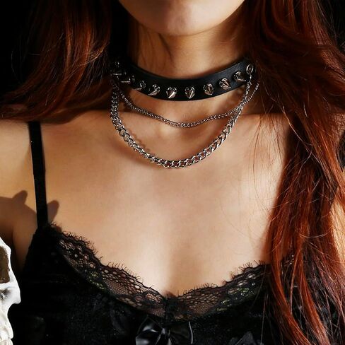 6 Pcs Punk Accessories Set for Women, Punk Rock Bracelets, Emo Necklace & High Waist Fishnet Stockings, Silver Alt Jewelry, Y2K & 80s Outfit, Goth Rockstar Costume Set in Saudi Arabia