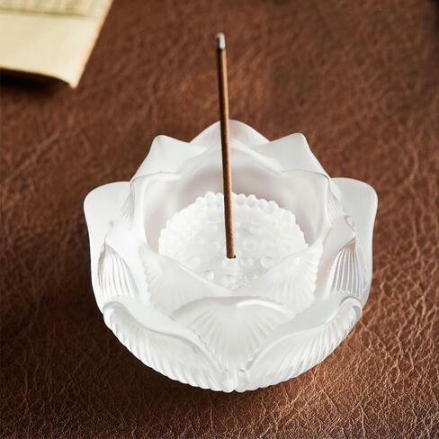 Modern Lotus Flower Incense Burner for Sticks Coil Cones, Handmade Crystal Glass Incense Stick Holder, Ash Catcher Ideal for Incense Burning, Aromatherapy Ornament Home SPA Decor (White) in Kuwait