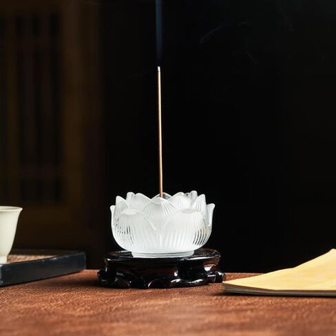 Modern Lotus Flower Incense Burner for Sticks Coil Cones, Handmade Crystal Glass Incense Stick Holder, Ash Catcher Ideal for Incense Burning, Aromatherapy Ornament Home SPA Decor (White) in Kuwait