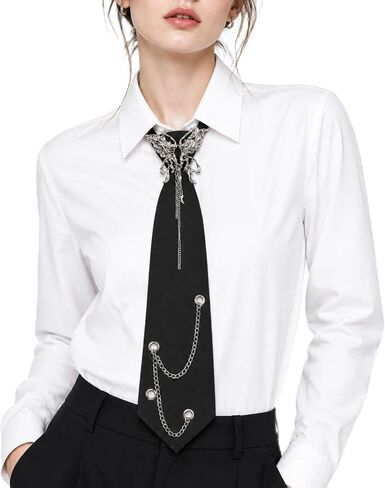 Black Tie for Women Men, Adjustable Pre-Tied Ties Vintage Y2k Necktie Butterfly Shirt Accessory for Cosplay Party in Saudi Arabia