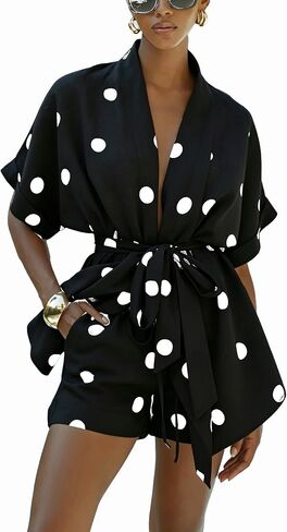 THLAI Polka Dot 2 Piece Short Sets for Women Short Sleeve Kimono Top and Shorts Casual Summer Vacation Outfits in Saudi Arabia